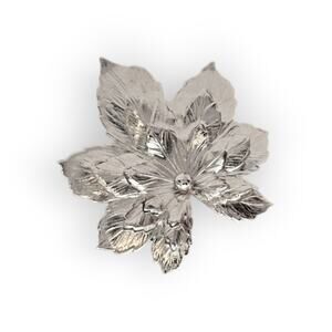 Poinsettia Flower SAC Vintage Silver Brooch Floral Pin Holiday Winter Flower